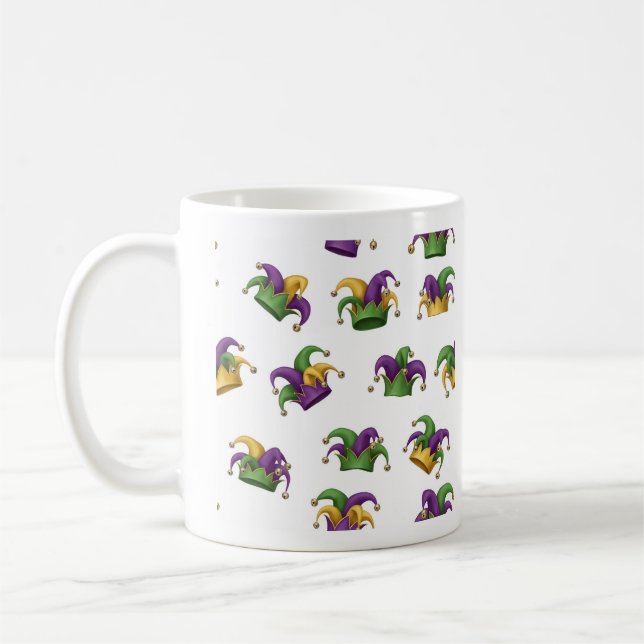 Taza de café del Carnaval Morado Verde y Dorado (Izquierda)