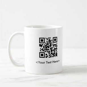 Taza de café del código de QR con el texto