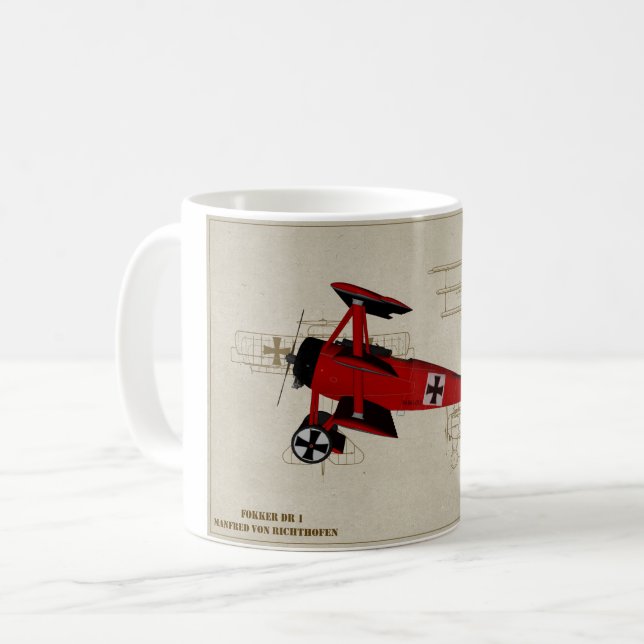 Taza de café del combatiente WWI de Fokker dr 1 (Anverso izquierdo)