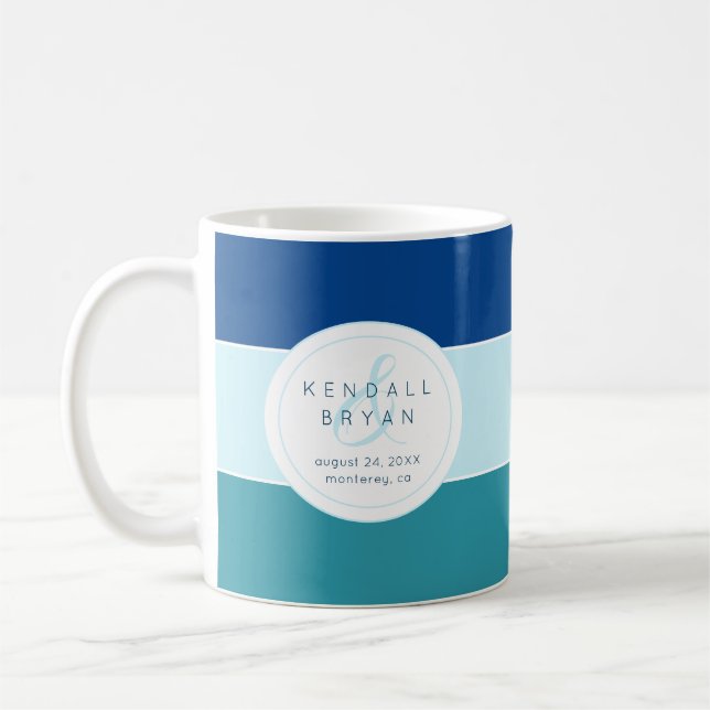 Taza de café del día de boda de las rayas azules (Izquierda)