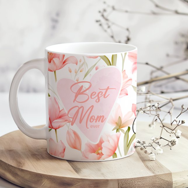 Taza de café del día de la madre con flores rosada (Subido por el creador)