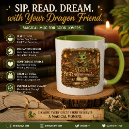 Taza de café del dragón lindo amante de los libros