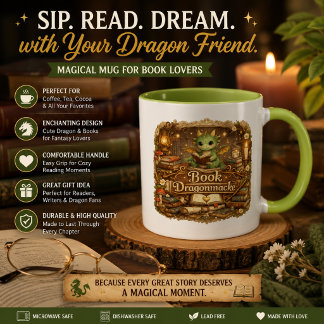 Taza de café del dragón lindo amante de los libros