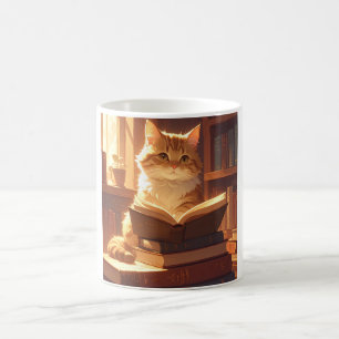Taza de café del gato de lectura acogedor