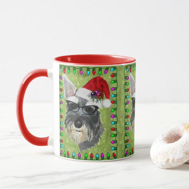 Taza de café del navidad del Schnauzer (Con donut)