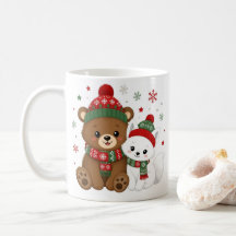 Taza de café del oso y zorro del invierno lindo