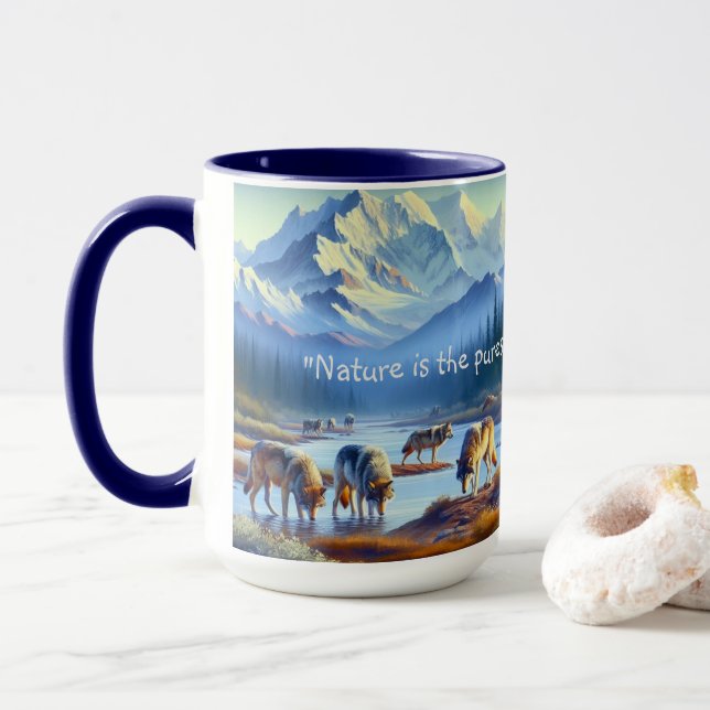 Taza de café del parque Denali lobos vida silvestr (Con donut)