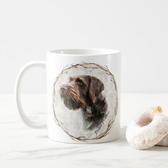 Taza de café del Pointer de pelo duro alemán (Con donut)