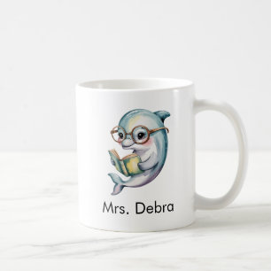Taza De Café Delfín Adorable Leyendo un Libro Personalizado