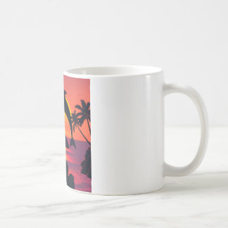 Taza De Café Delfín atardecer y café de playa tropical surfista