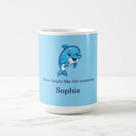 Taza De Café Delfín Azul Feliz y Lindo Dibujo Animado Criatura 