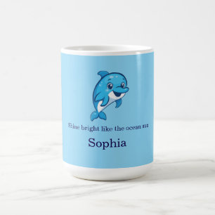 Taza De Café Delfín Azul Feliz y Lindo Dibujo Animado Criatura