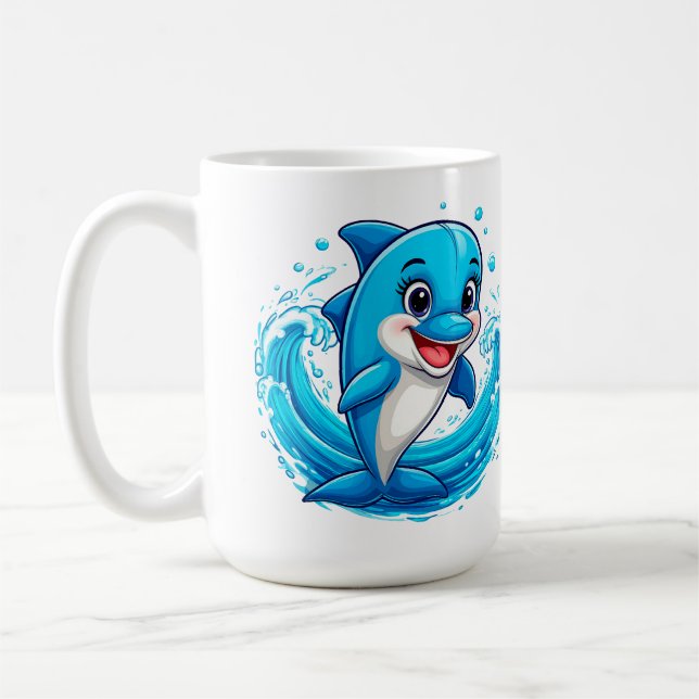 Taza De Café Delfín de dibujos animados lindos salpicando en el (Izquierda)