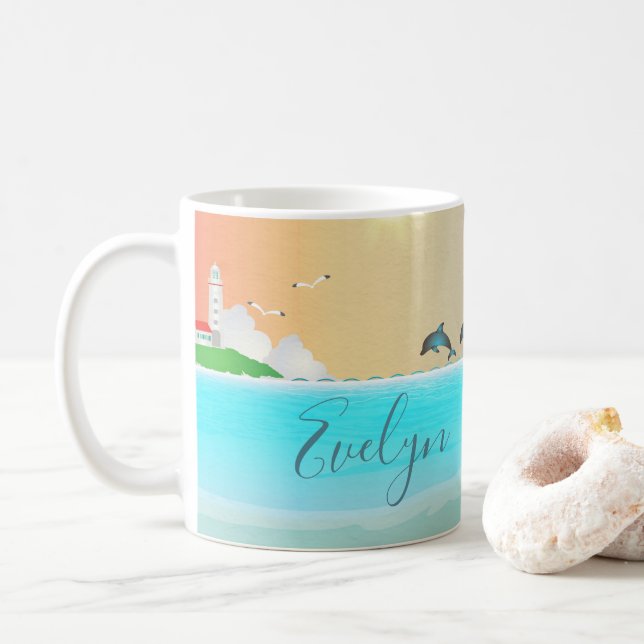 Taza De Café Delfín de Playa (Con donut)