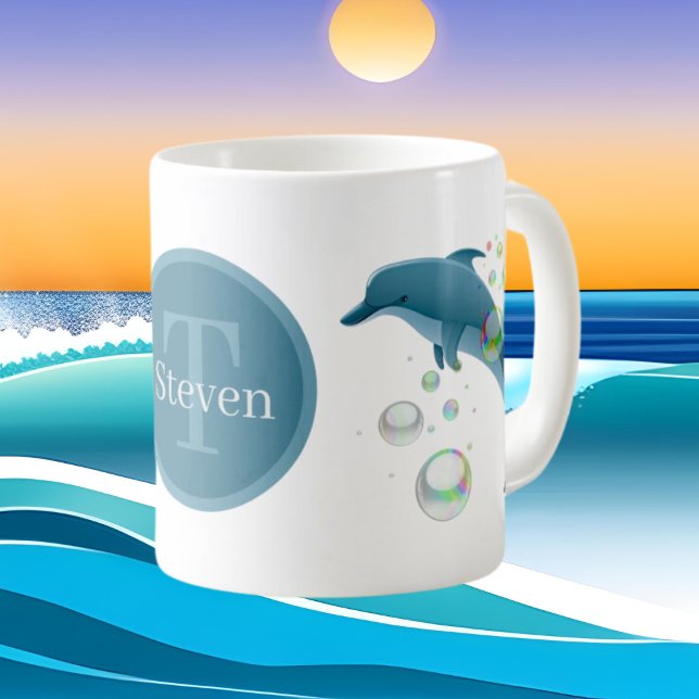 Taza De Café delfín de playa lindo añadir monograma (Subido por el creador)