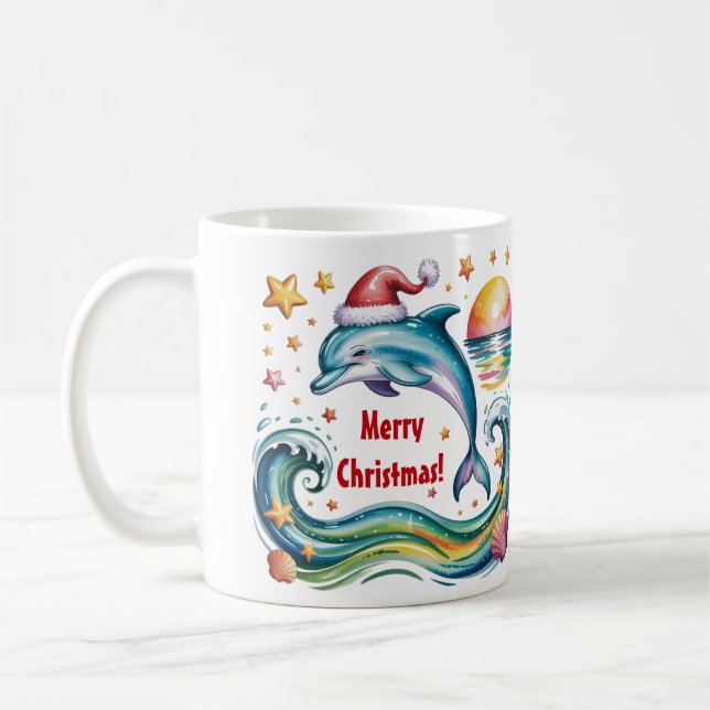 Taza De Café Delfín navidad en paraíso tropical (Izquierda)