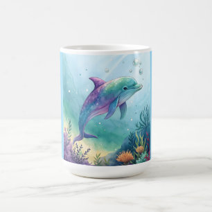 Taza De Café delfín pintado a la acuarela