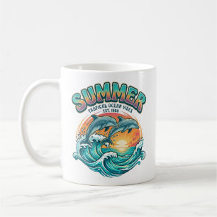 Taza De Café Delfín retro tropical / vacaciones de verano en la