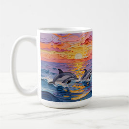 Taza De Café Delfines Impasto y olas del océano