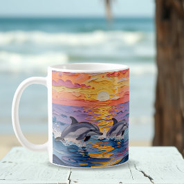 Taza De Café Delfines Impasto y olas del océano