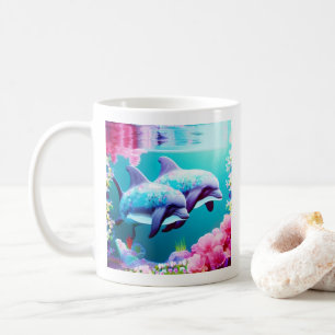 Taza De Café Delfines singulares y subacuáticos florales