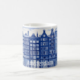 Taza De Café Delft Blue style mug: Amsterdam