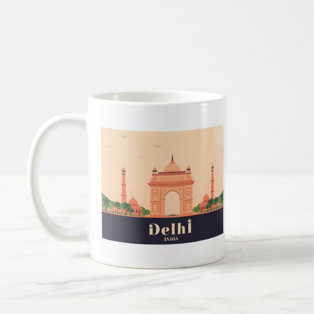 Taza De Café Delhi India Pastel Travel Design (Izquierda)