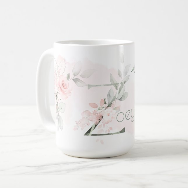 Taza De Café Delicada letra Rubor rosa rosa rosa rosa monograma (Anverso izquierdo)