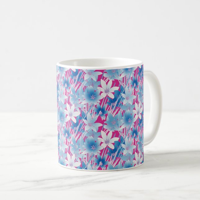 Taza De Café Delicadas colisiones florales azules y rosas (Anverso derecho)