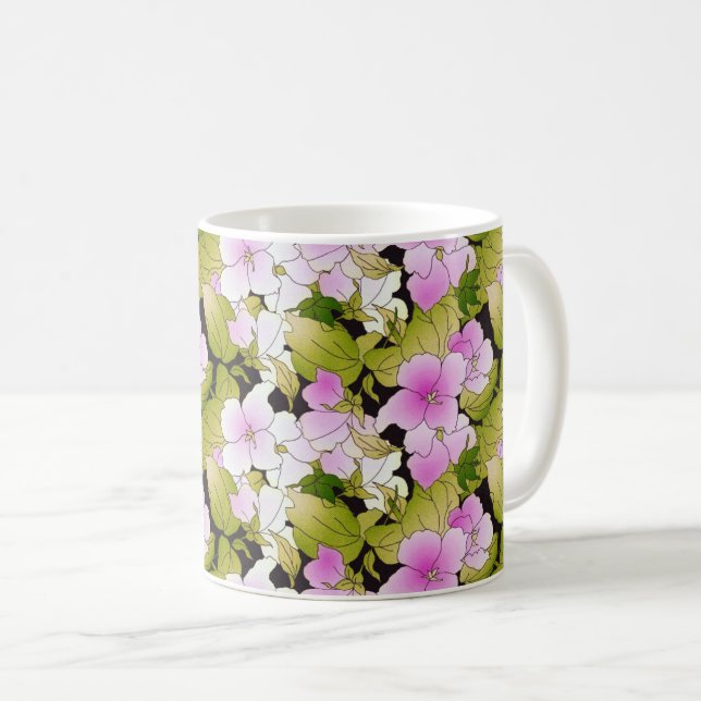 Taza De Café Delicado diseño floral rosa y verde (Anverso derecho)