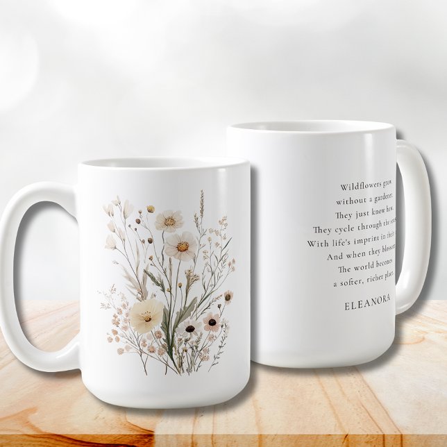 Taza De Café Delicados Flores Silvestres Poema Inspirador (Delicate Wildflowers Inspirational Poem Coffee Mug)