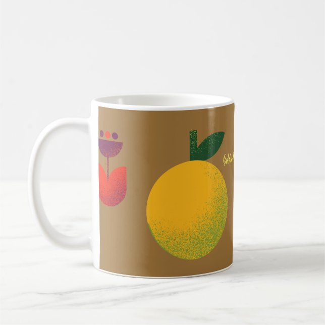Taza De Café Delicia de frutas con flores doradas (Izquierda)