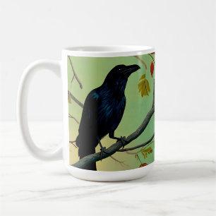 Taza De Café Deliciosa Raven De Diversión En La Rama