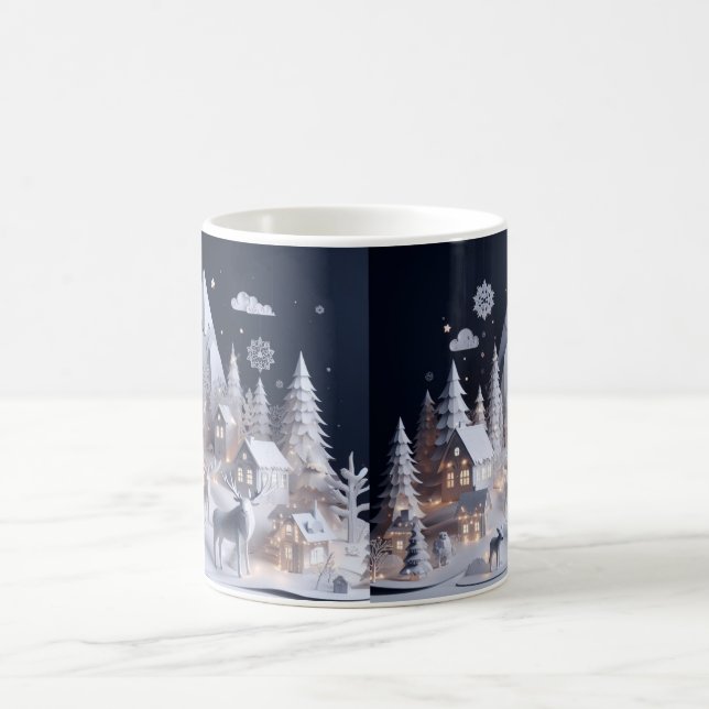 Taza De Café Delicioso Papel Estilo Arte Invierno Escenario Vid (Centro)
