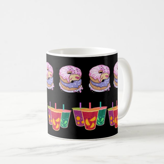 Taza De Café Deliciosos donuts y jugo de frutas (Anverso derecho)