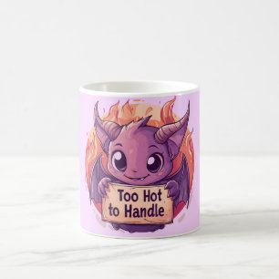 Taza De Café Demonio lindo sostiene un Rótulo "demasiado calien