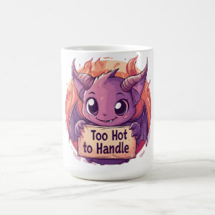 Taza De Café Demonio lindo sostiene un Rótulo "demasiado calien