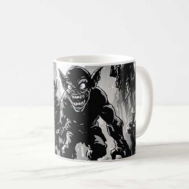 Taza De Café Demonios duendes Ciudad abandonada Estilo cómic re (Anverso derecho)