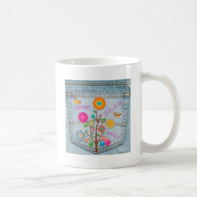 Taza De Café Denim Back Pocket Flowers Peace Love Hope (Derecha)