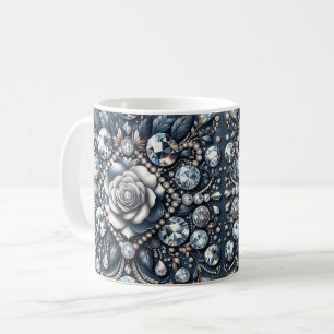 Taza De Café Denim & Diamonds Glam Bling Rosas Joyas