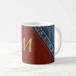 Taza De Café Denim y Cuero con Monograma Vintage