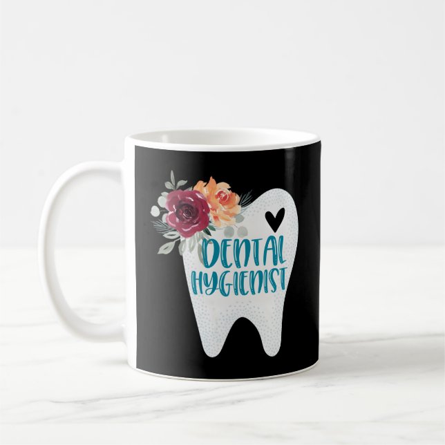 Taza De Café Dental Higienist Bonito Diente Con Flores (Izquierda)