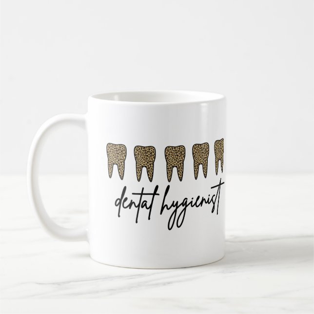 Taza De Café Dental Hygienist | RDH Dentist Cheetah print gifts (Izquierda)