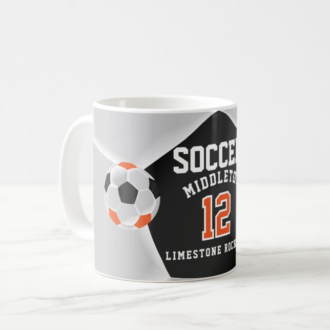 Taza De Café Deporte de fútbol de naranja, negro y blanco ⚽ (Anverso izquierdo)
