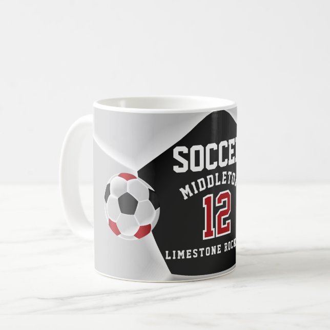 Taza De Café Deporte de fútbol rojo, negro y blanco ⚽ (Anverso izquierdo)