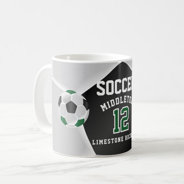 Taza De Café Deporte de fútbol verde, negro y blanco ⚽ (Anverso izquierdo)