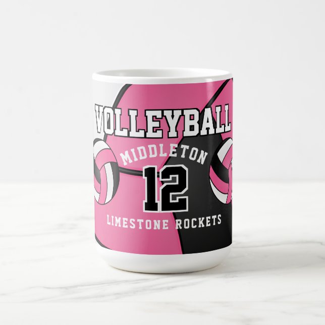 Taza De Café Deporte de voleibol rosa y blanco (Centro)