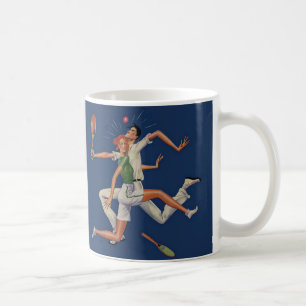 Taza De Café Deportes Antiguos, Tenistas Chocan con Raquetas
