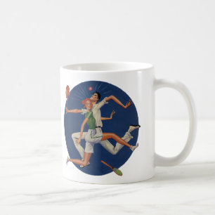 Taza De Café Deportes Antiguos, Tenistas Chocan con Raquetas