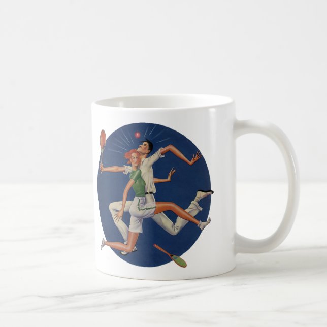 Taza De Café Deportes de cosecha, jugadores de tenis caen con r (Derecha)